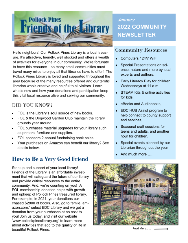 News from Your Pollock Pines Library