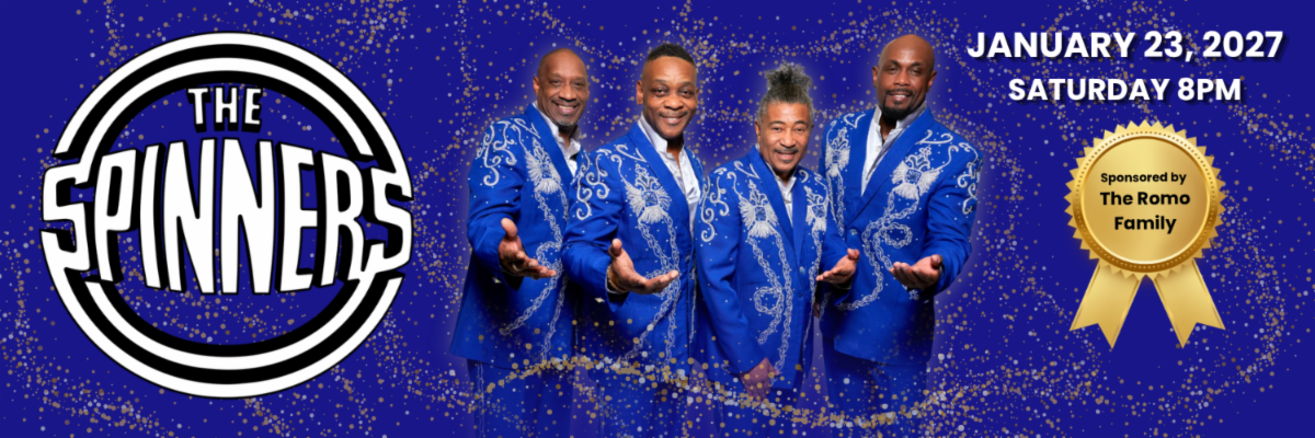 banner for the Spinners musical group at Arcadia Performing Arts Center