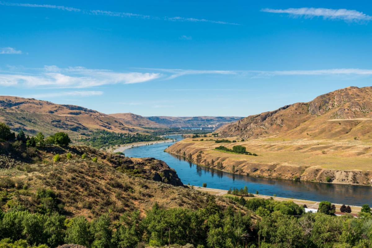 Image of Columbia River basin with Grand Coulee Dam in the distance.