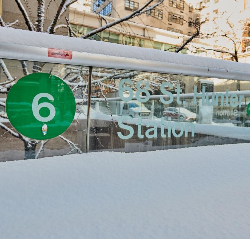 The Hunter College 6 train station covered in snow