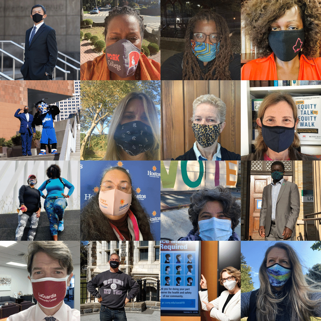 Sixteen CUNY leaders wearing masks