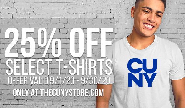 a student wearing a t shirt with CUNY on it