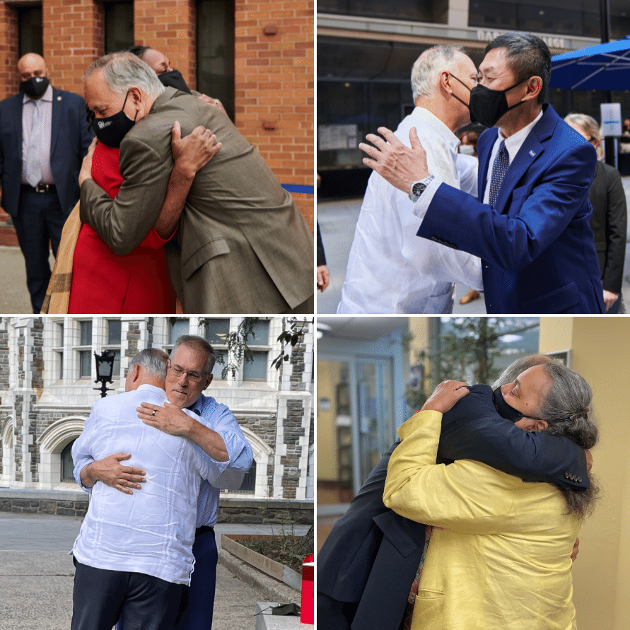 The Chancellor hugging