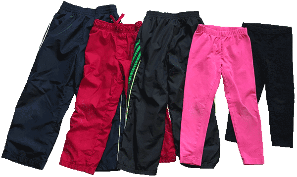 Athletic pants and leggings.