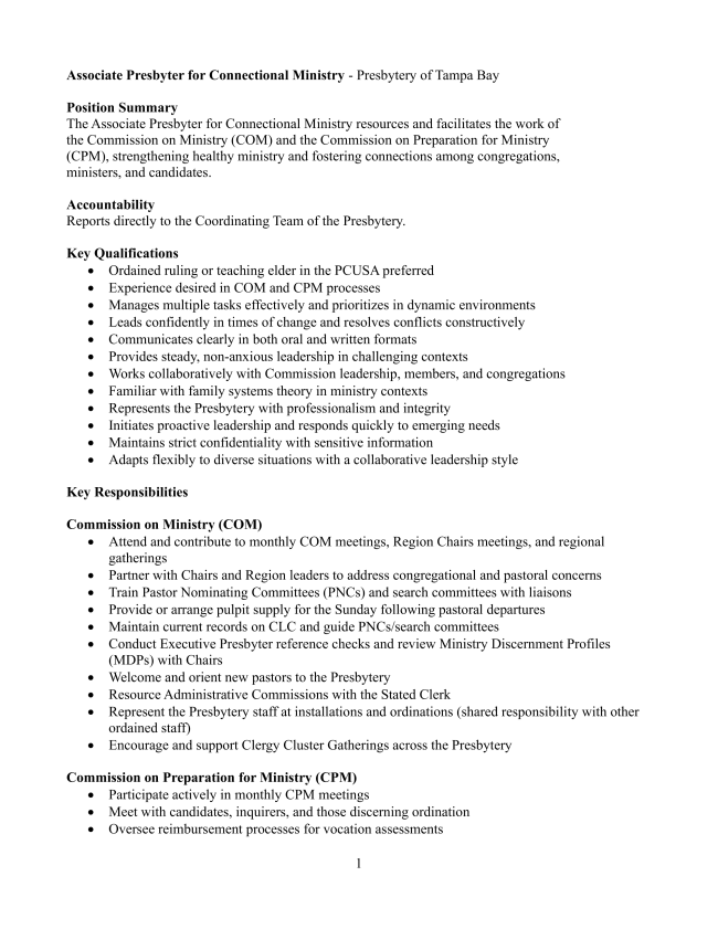 Image of PD for AP for Connectional Ministry