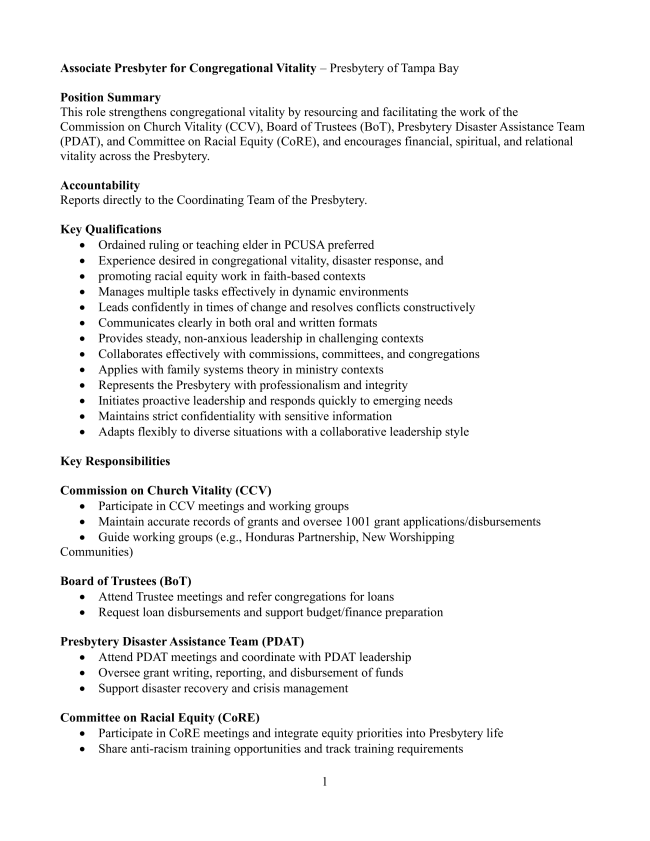 Image of PD for AP for Congregational Vitality