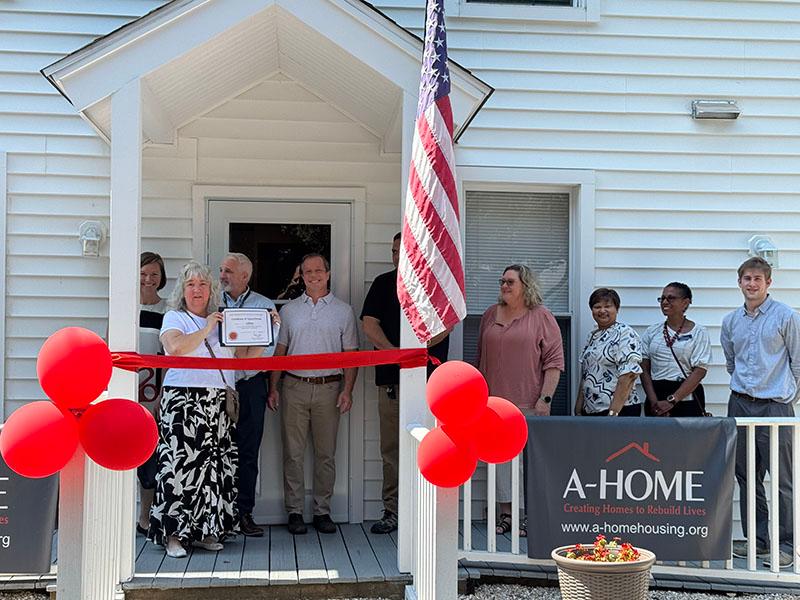 line of people on porch