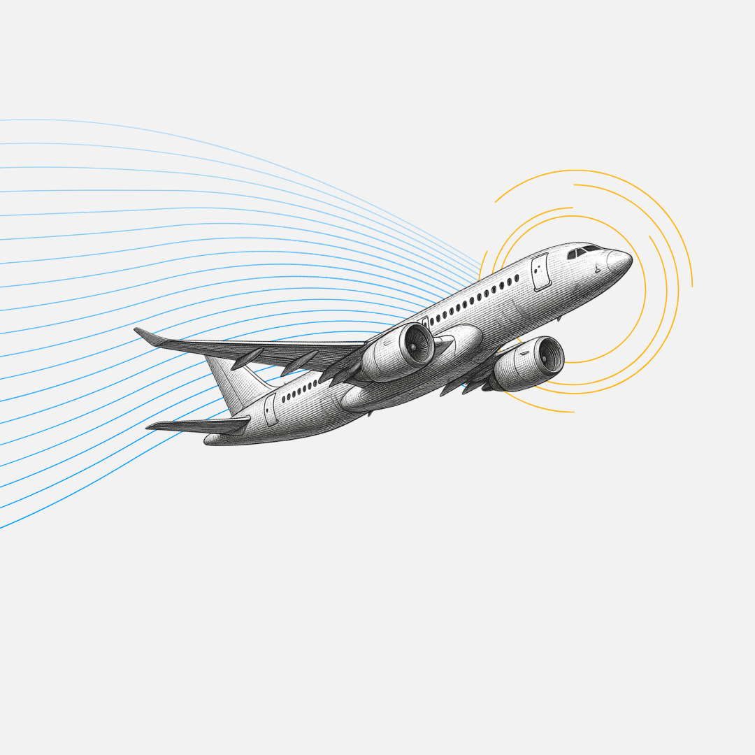 Illustration of an airplane flying through the air. 