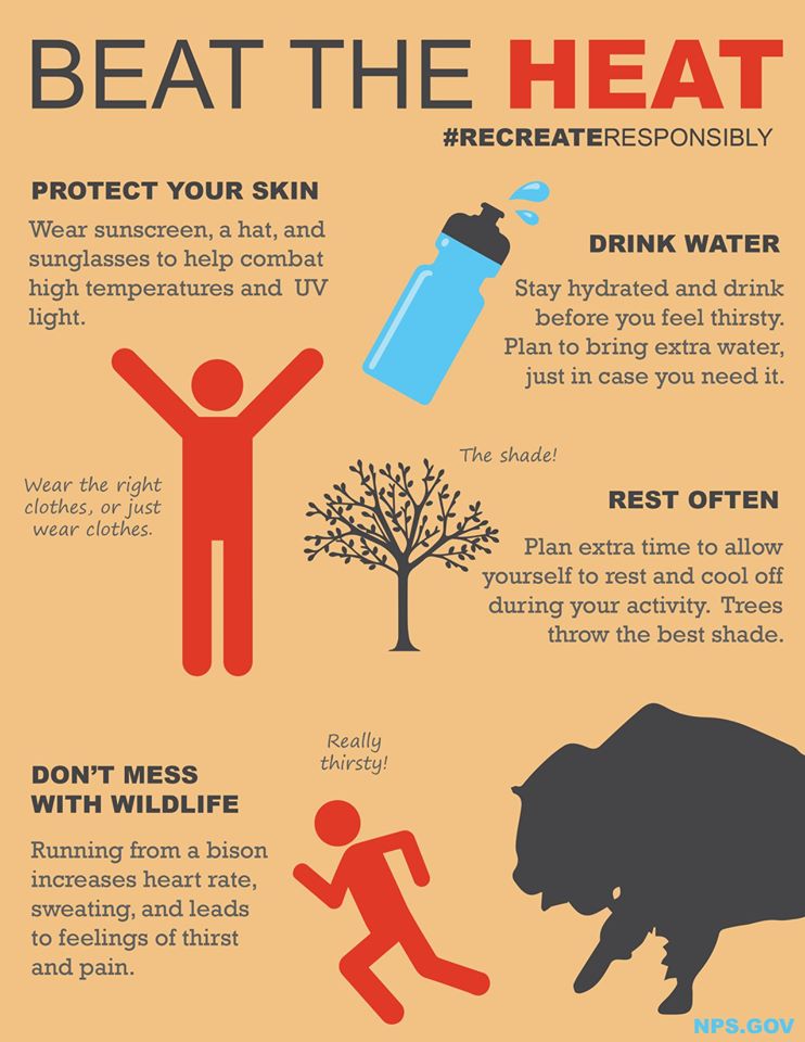 Beat the Heat. Recreate Responsibly. Protect Your Skin. Drink Water. Rest Often. Don_t Mess with Animals.
