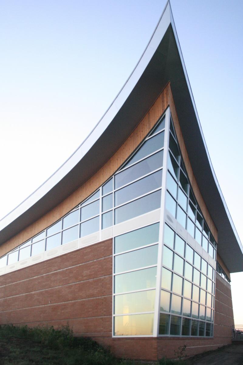 A close-up photograph on the wall of windows at the Homestead Heritage Center