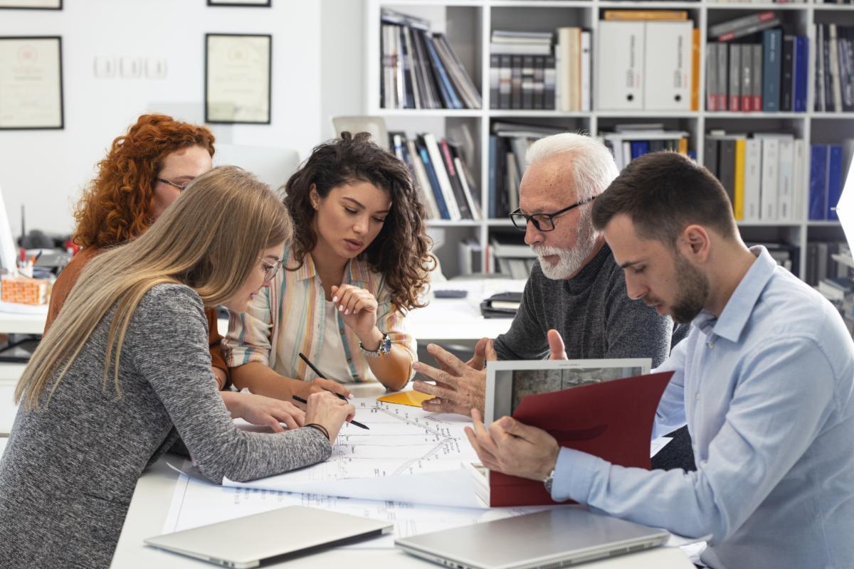 Group discussion during a design review session